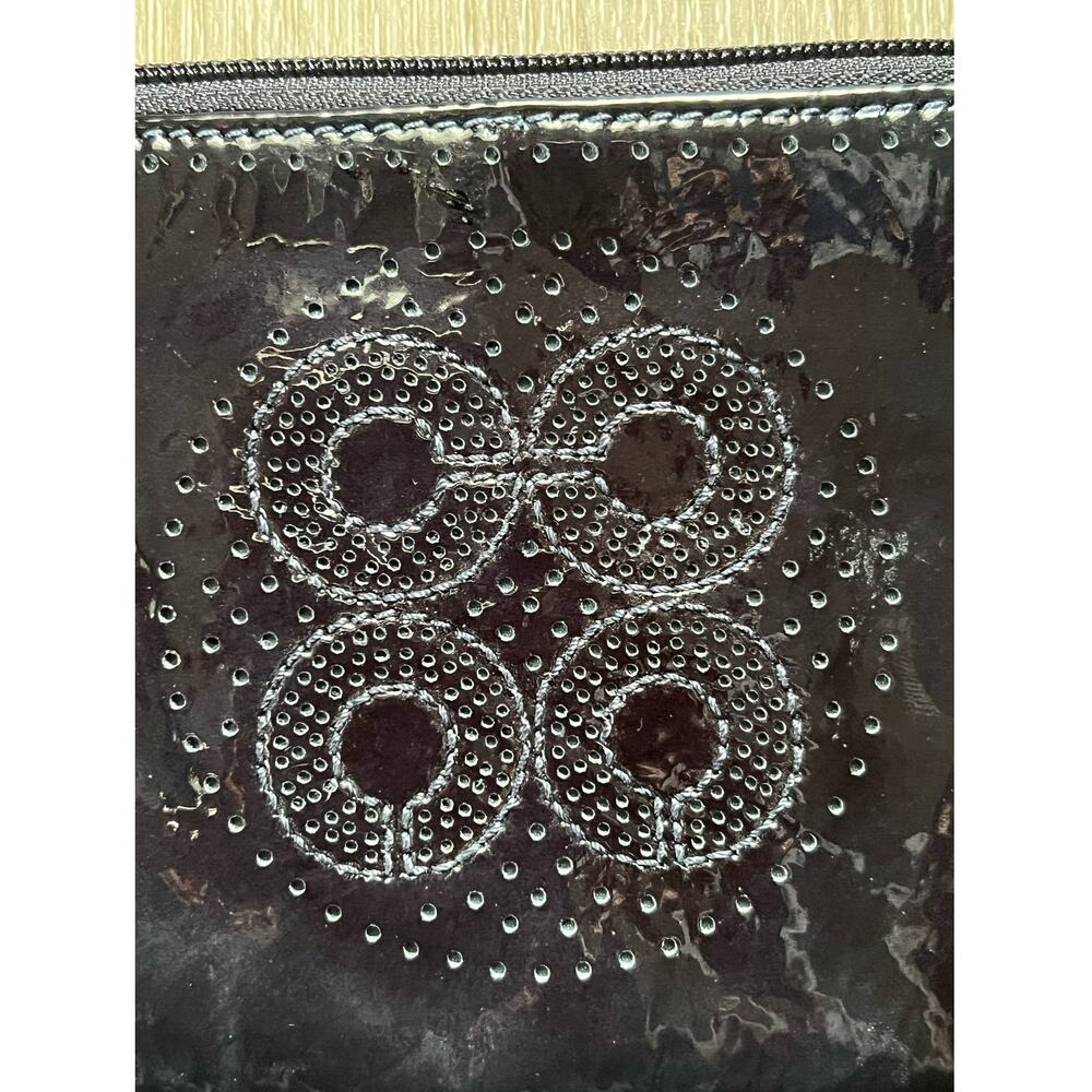 Coach Op Art 2010 Patent Leather Wristlet Black 4"HX6"W